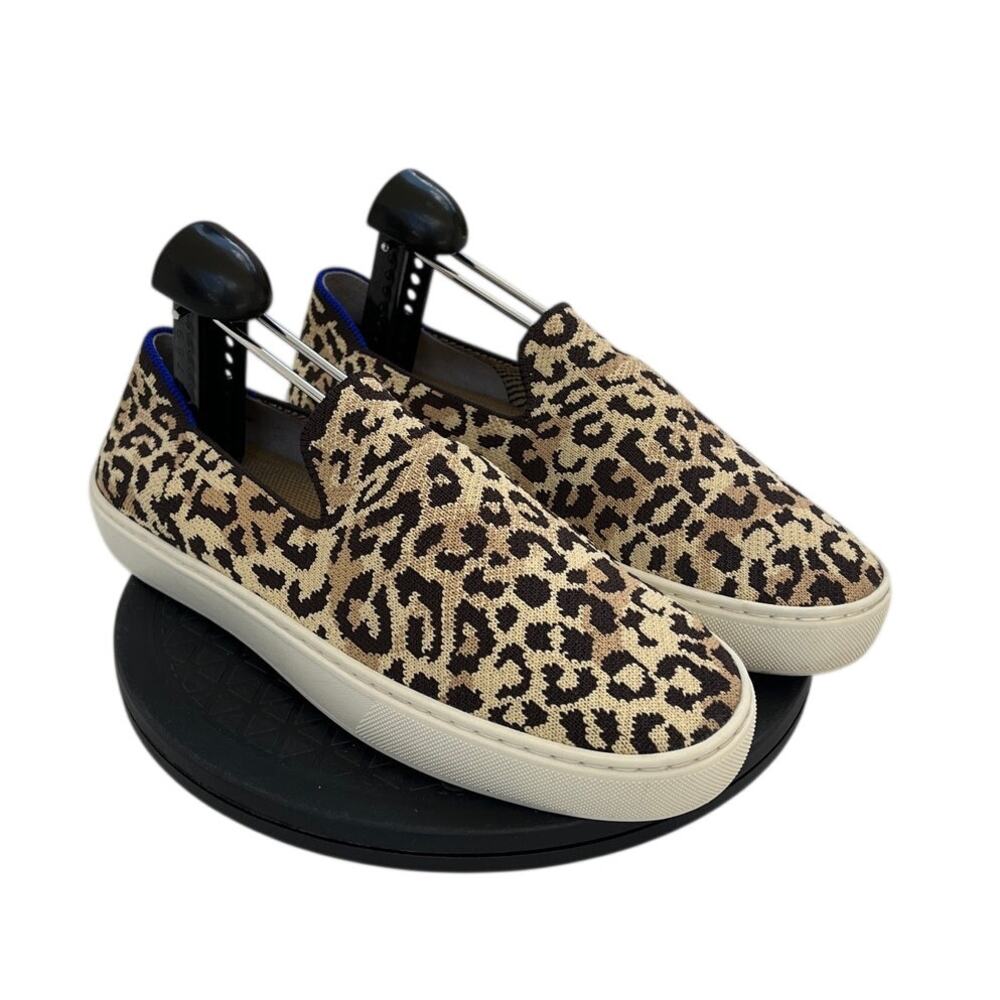 Women Rothy's Knit Skateboard Footbed Comfort Slip On Sneaker SZ 9 Brown Leopard - Picture 3 of 6